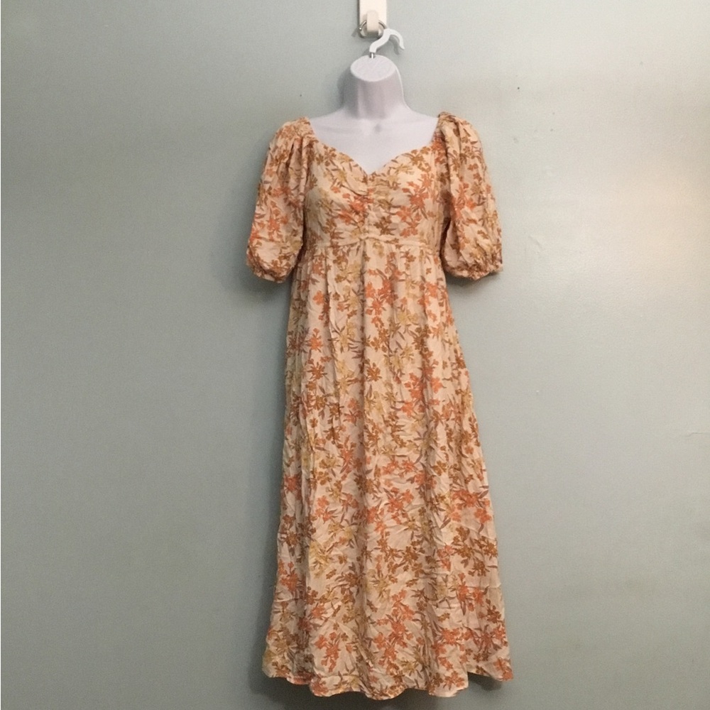 Polygram Women's Cream Floral Comfort Dress with Orange & Yellow Blossoms